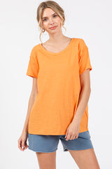 Orange Raw Hem Maternity Short Sleeve Top