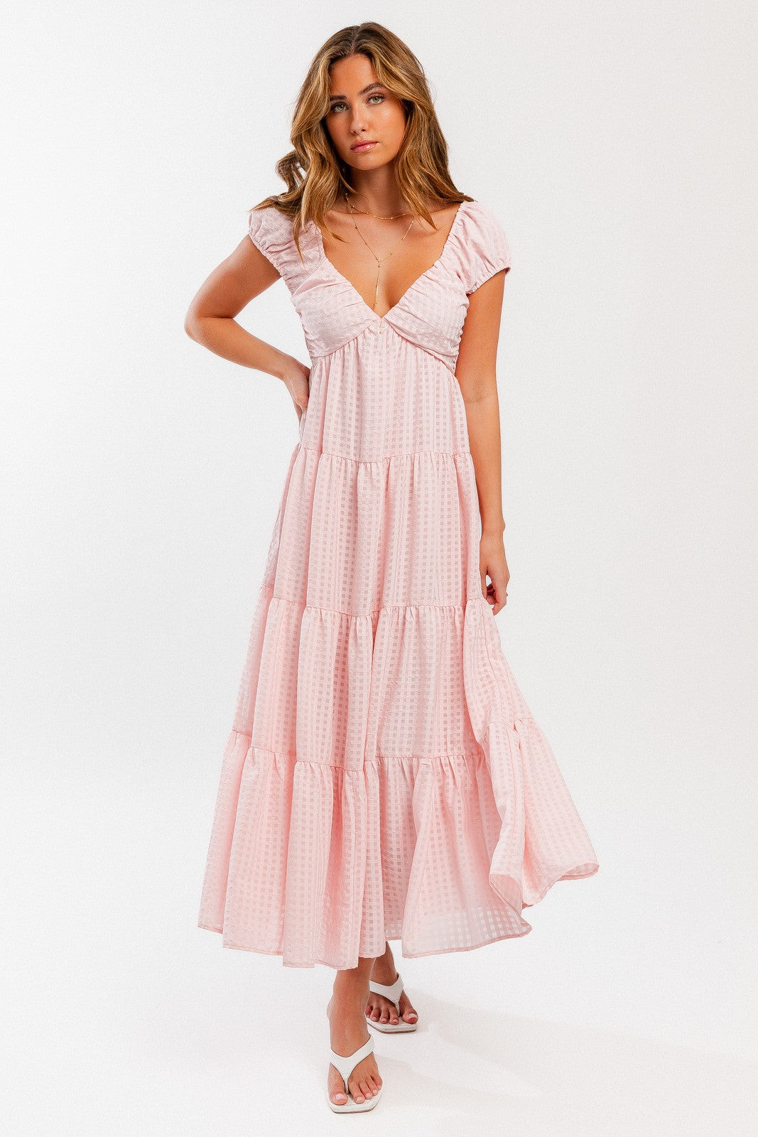 Pink Gingham Sleeveless Tiered Maternity Maxi Dress PinkBlush Pink Gingham Sleeveless Tiered Maternity Maxi Dress PinkBlush