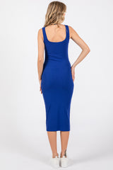 Royal Blue Sleeveless Ribbed Fitted Dress