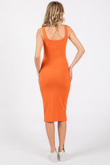 Orange Sleeveless Ribbed Fitted Dress