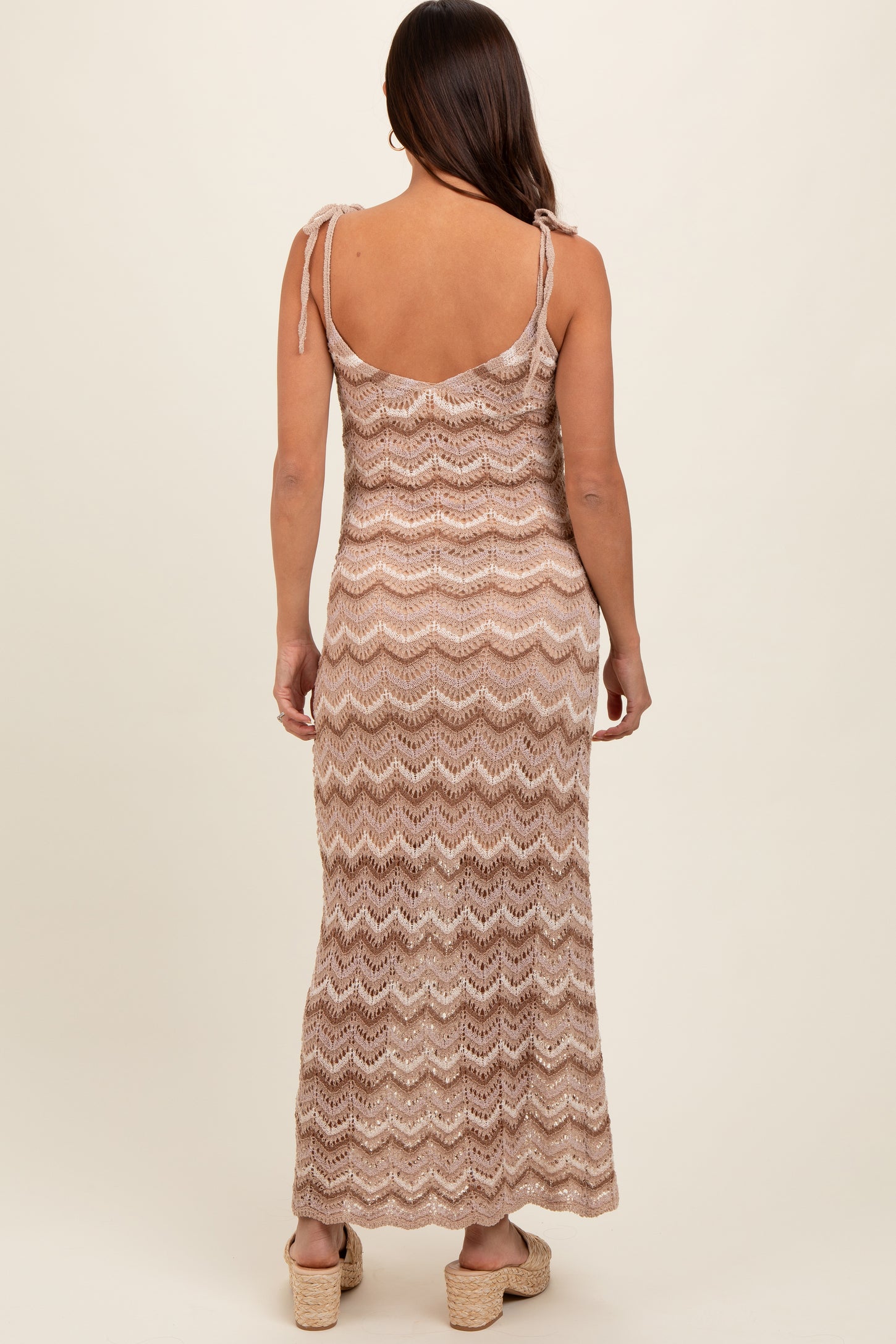 Taupe Chevron Crochet Shoulder Tie Maternity Midi Dress PinkBlush Taupe Chevron Crochet Shoulder Tie Maternity Midi Dress PinkBlush