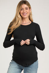 Black Ribbed Maternity Long Sleeve Top