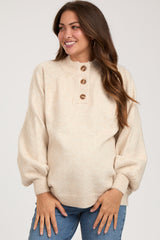 Cream Soft Knit Button Front Maternity Sweater