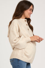 Cream Soft Knit Button Front Maternity Sweater