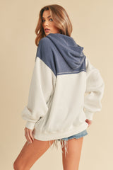 White Colorblock Front Pocket Hoodie