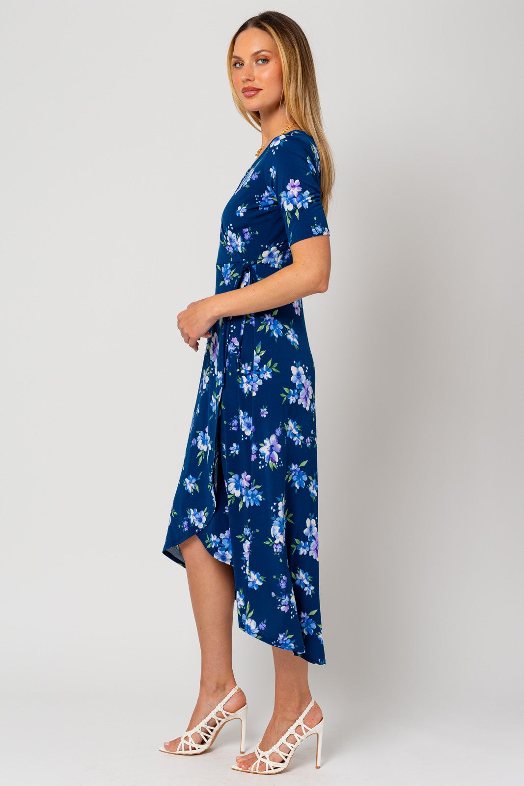 navy blue floral wrap dress Women's Blue Floral Flowy Maxi Wrap Dress