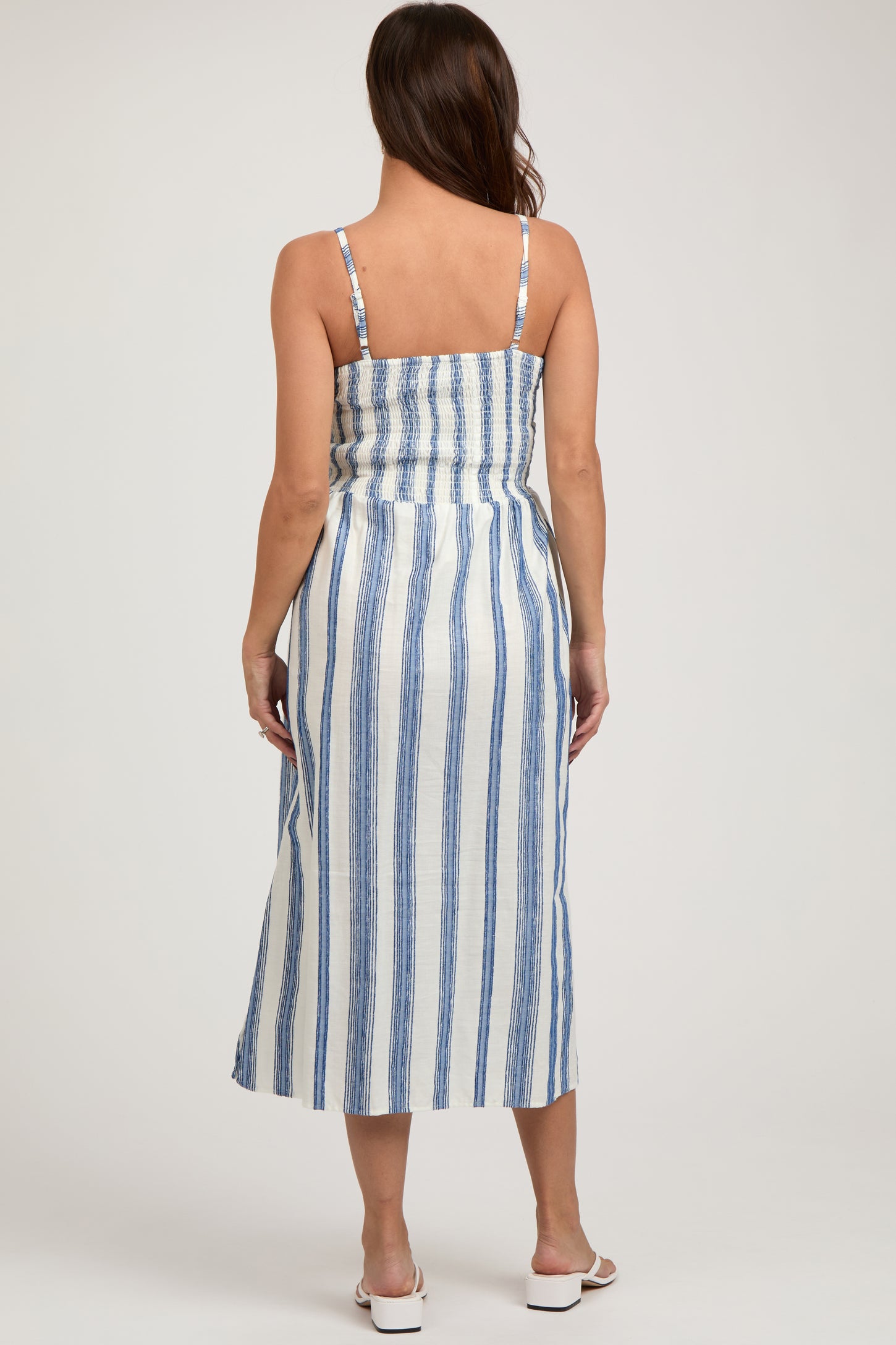 Blue Embroidered Striped Front Cutout Side Slit Maternity Midi Dress PinkBlush Blue Embroidered Striped Front Cutout Side Slit Maternity Midi Dress PinkBlush
