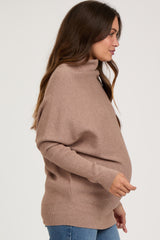 Taupe Funnel Neck Dolman Sleeve Maternity Sweater