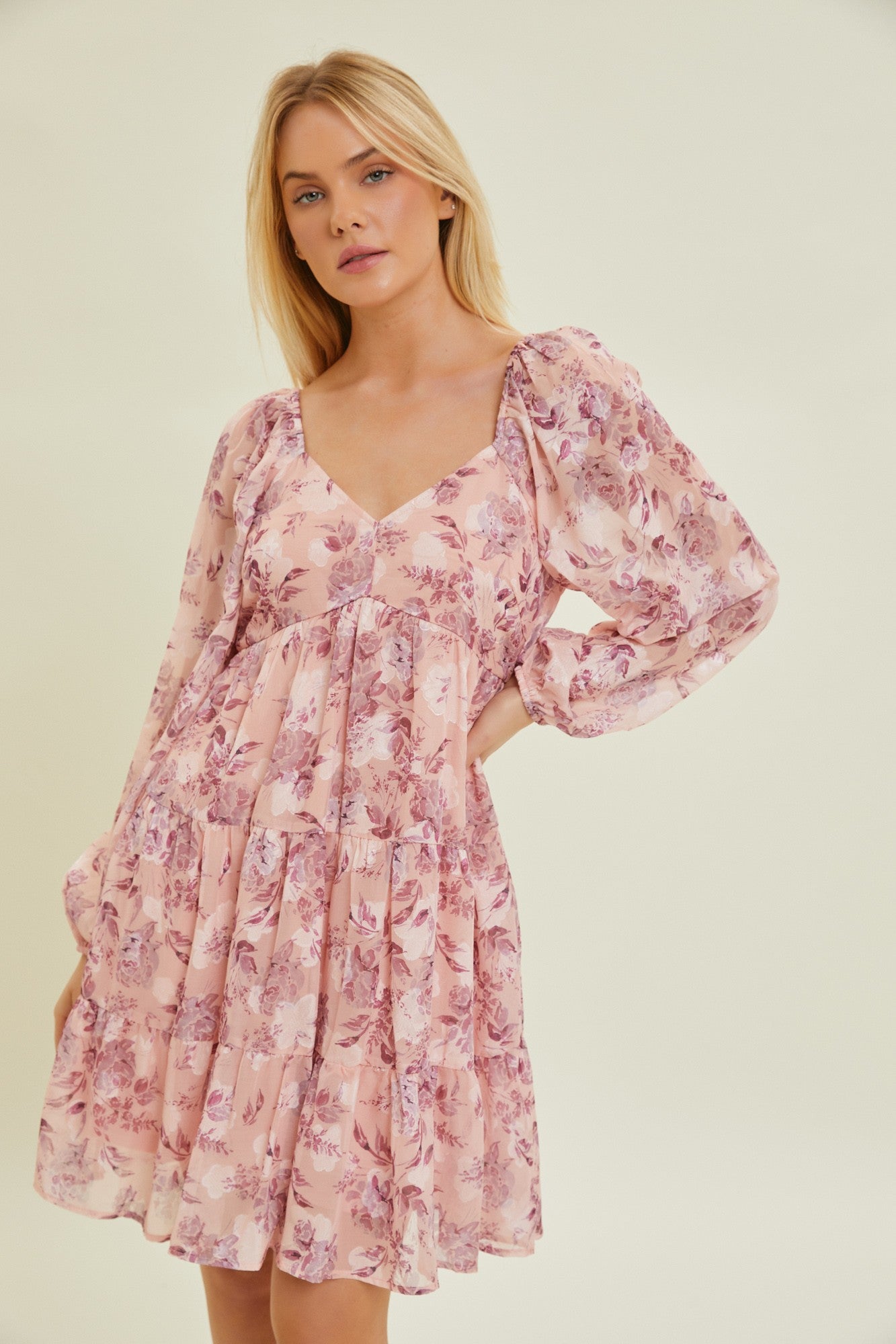 floral puff sleeve doll mini dress Dusty Mauve Baby Doll Mini Dress – PinkBlush