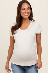 Ivory Striped V-Neck Maternity Short Sleeve Top