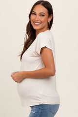 Ivory Striped V-Neck Maternity Short Sleeve Top