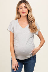 Black Striped V-Neck Maternity Short Sleeve Top