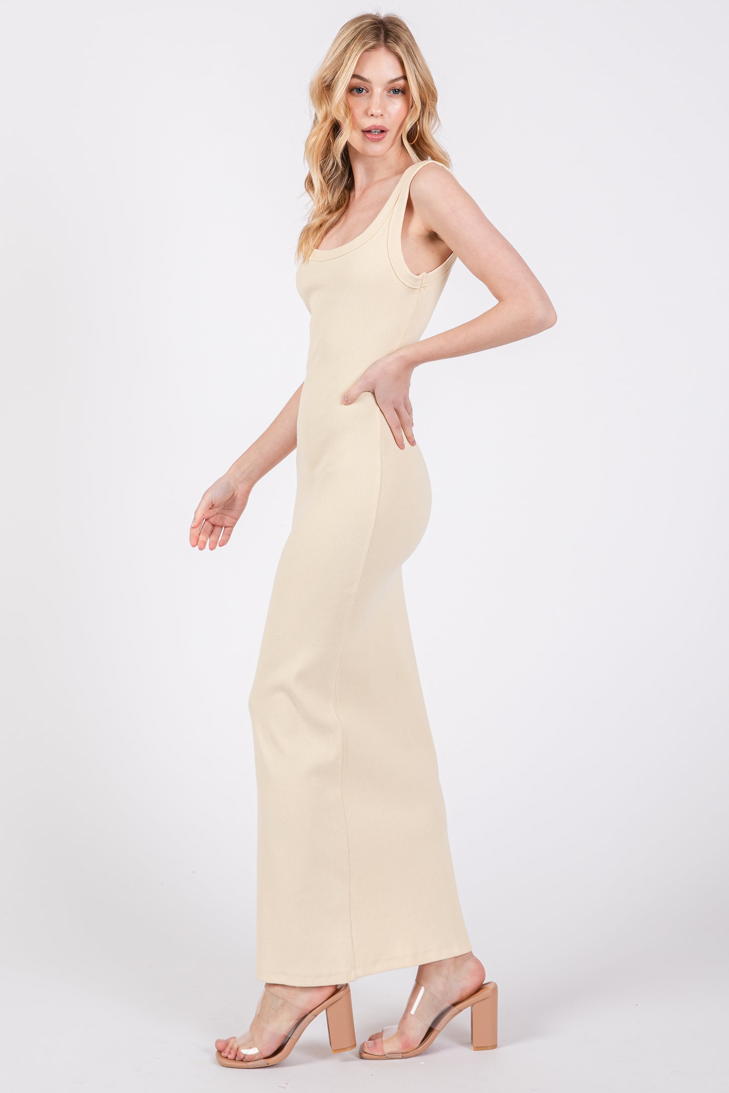 Cream Rib Knit Maxi Dress PinkBlush Cream Rib Knit Maxi Dress PinkBlush