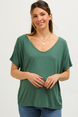 Olive Short Dolman Sleeve V-Neck Maternity Top