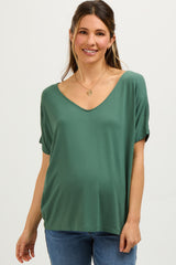 Olive Short Dolman Sleeve V-Neck Maternity Top