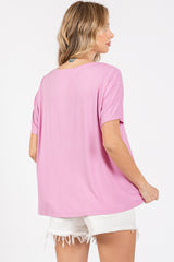 Pink Short Dolman Sleeve V-Neck Top