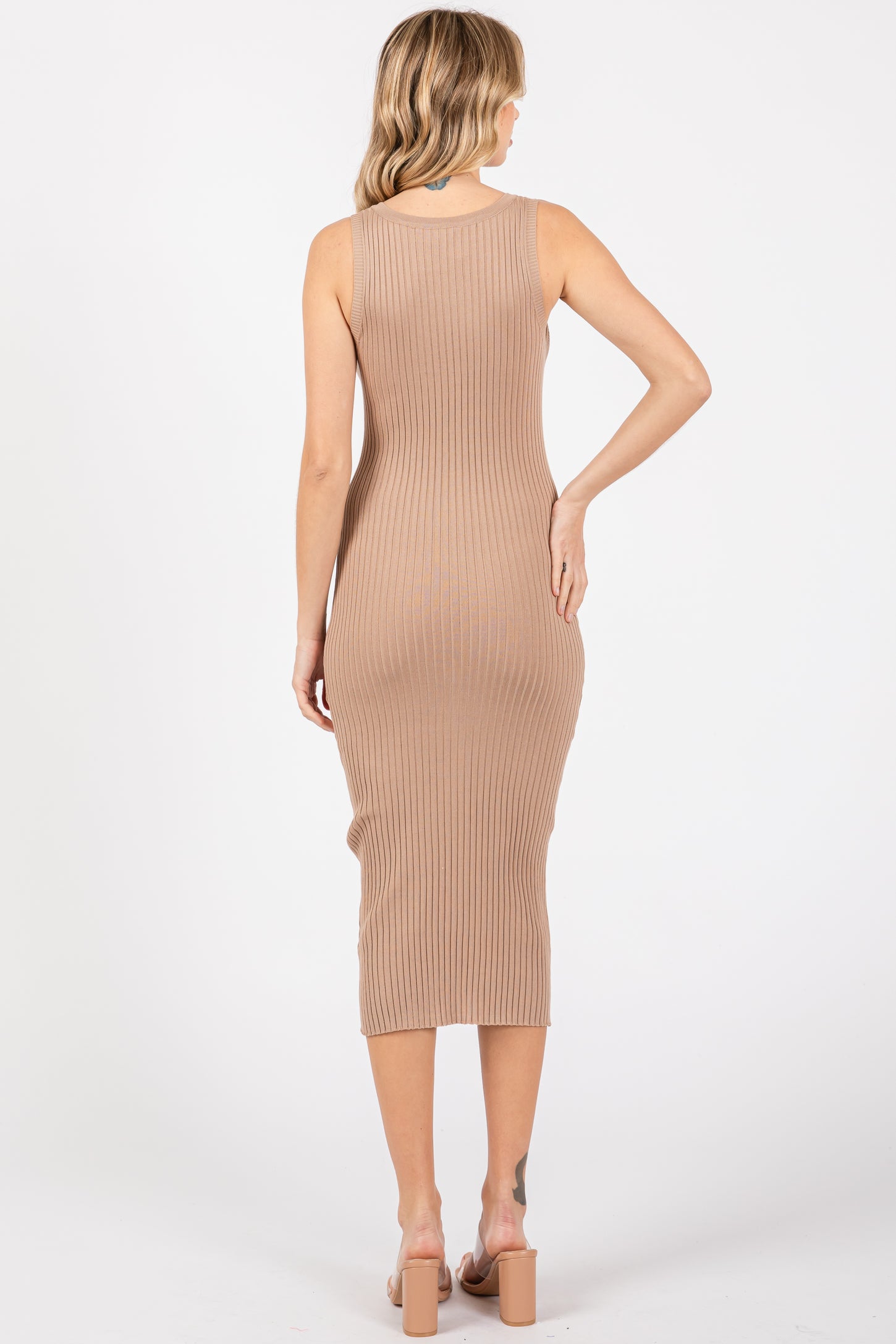 Beige Sleeveless Ribbed Midi Dress Beige Sleeveless Ribbed Midi Dress