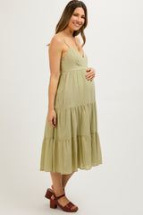 Light Olive Sleeveless Maternity Maxi Dress