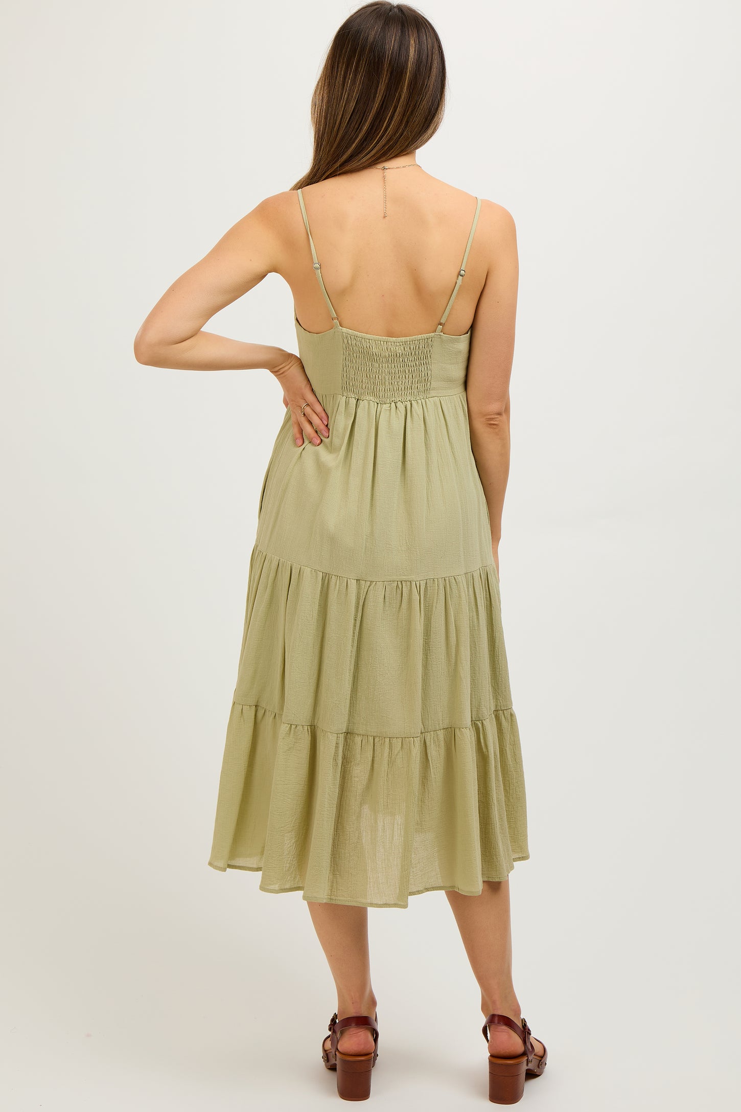 Light Olive Sleeveless Maternity Maxi Dress