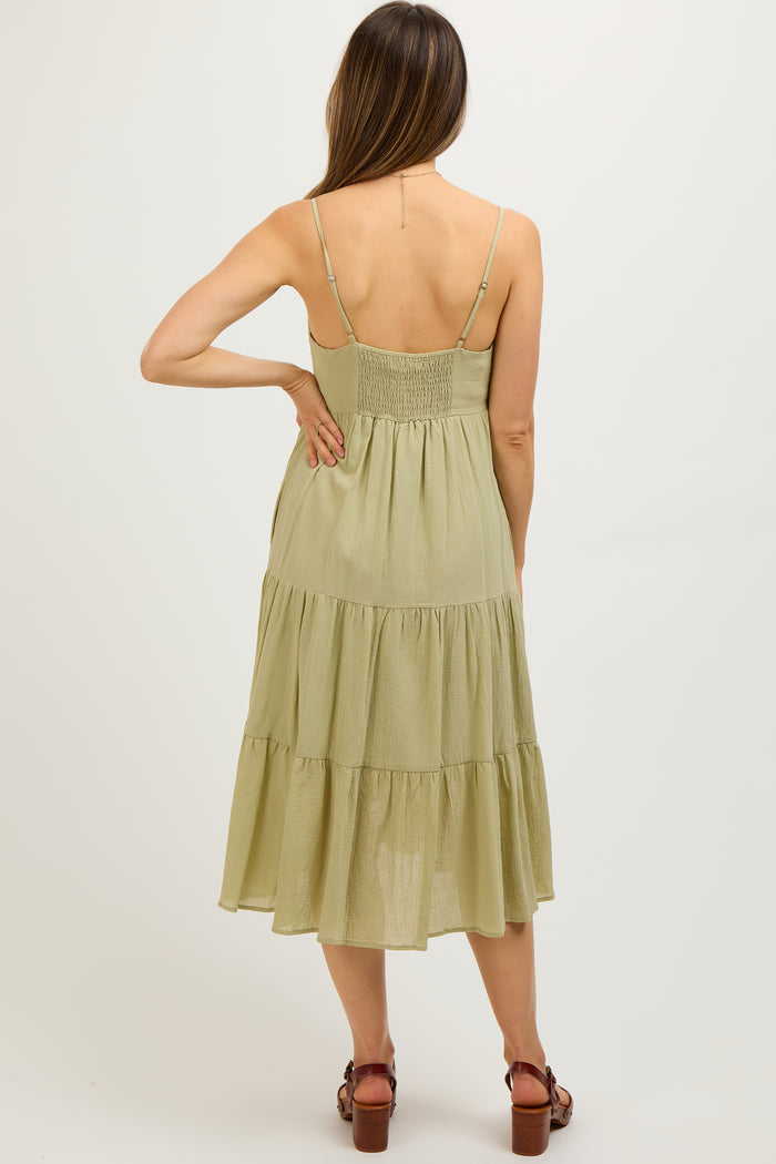 Light Olive Sleeveless Maternity Maxi Dress