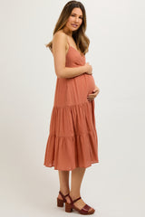 Rust Sleeveless Maternity Maxi Dress