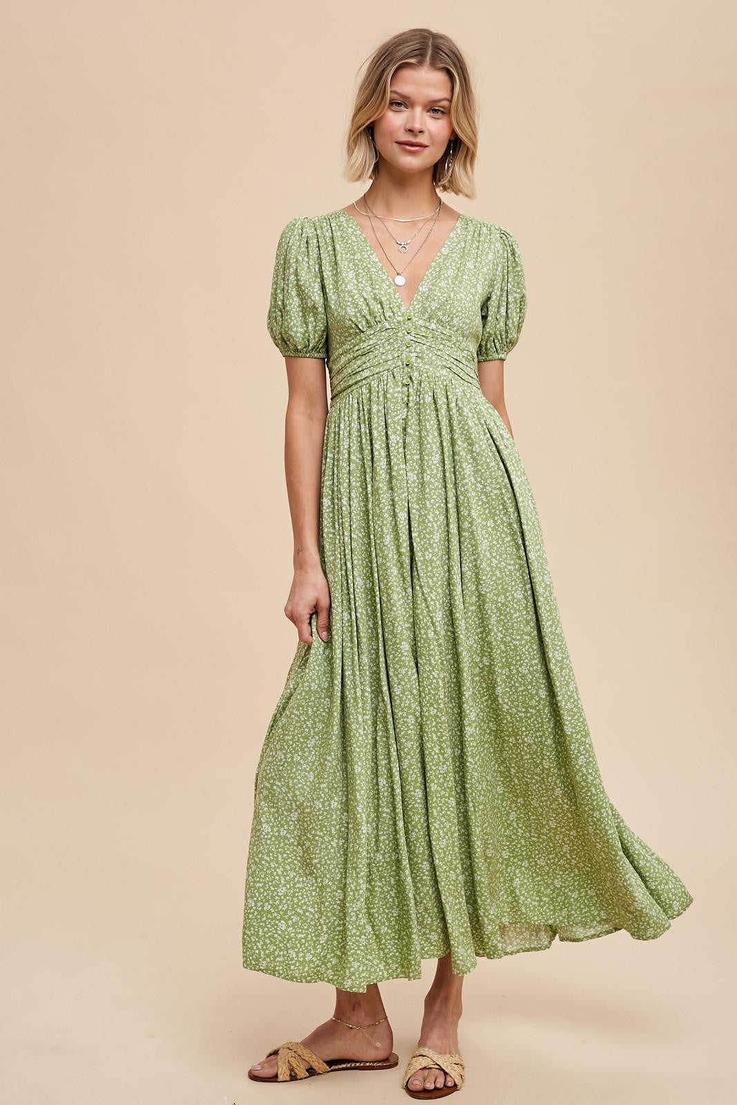 Sage Floral Button Down Front Slit Maxi Dress PinkBlush Sage Floral Button Down Front Slit Maxi Dress PinkBlush