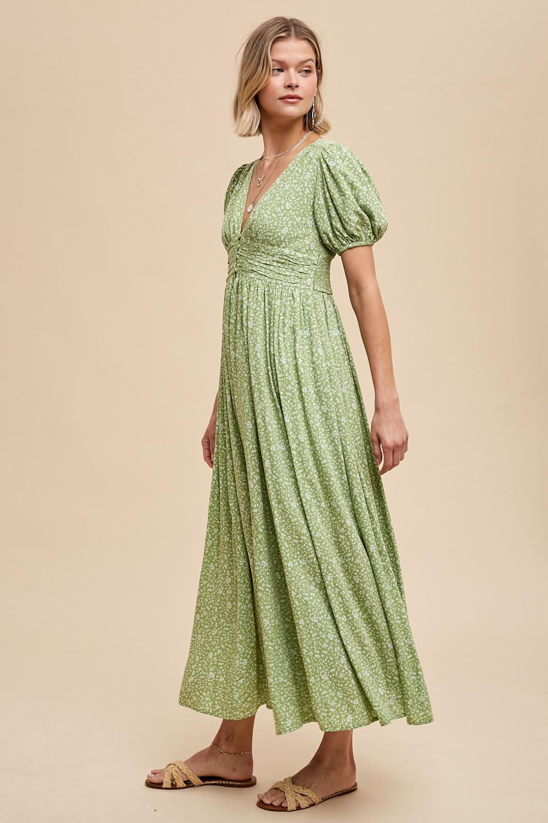 Sage Floral Button Down Front Slit Maxi Dress PinkBlush Sage Floral Button Down Front Slit Maxi Dress PinkBlush