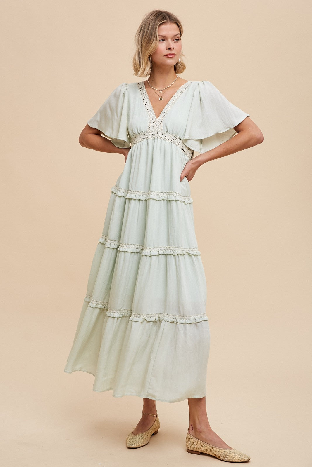 Mint Crochet Lace Tiered Maternity Maxi Dress – PinkBlush