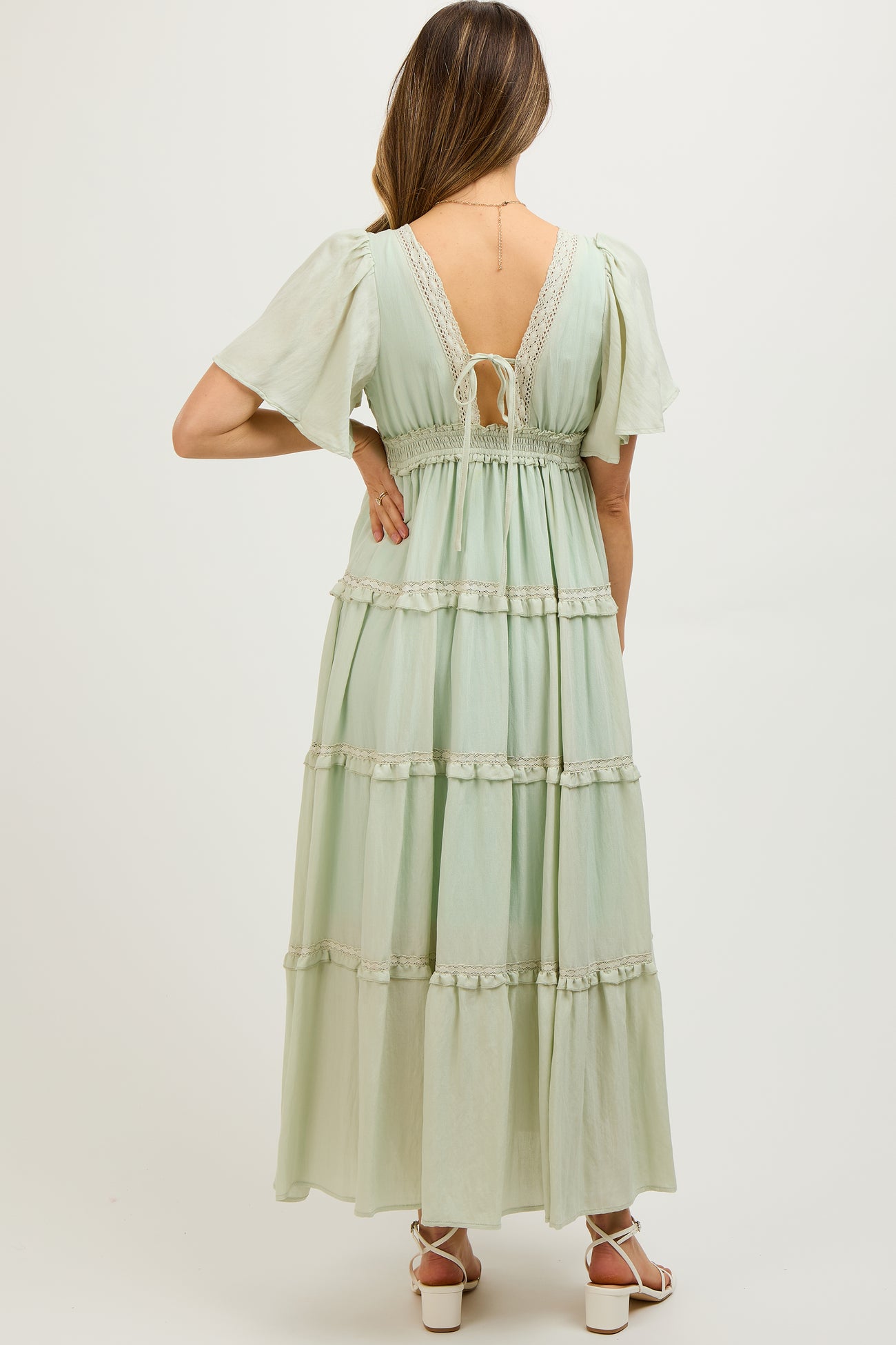 Mint Crochet Lace Tiered Maternity Maxi Dress – PinkBlush