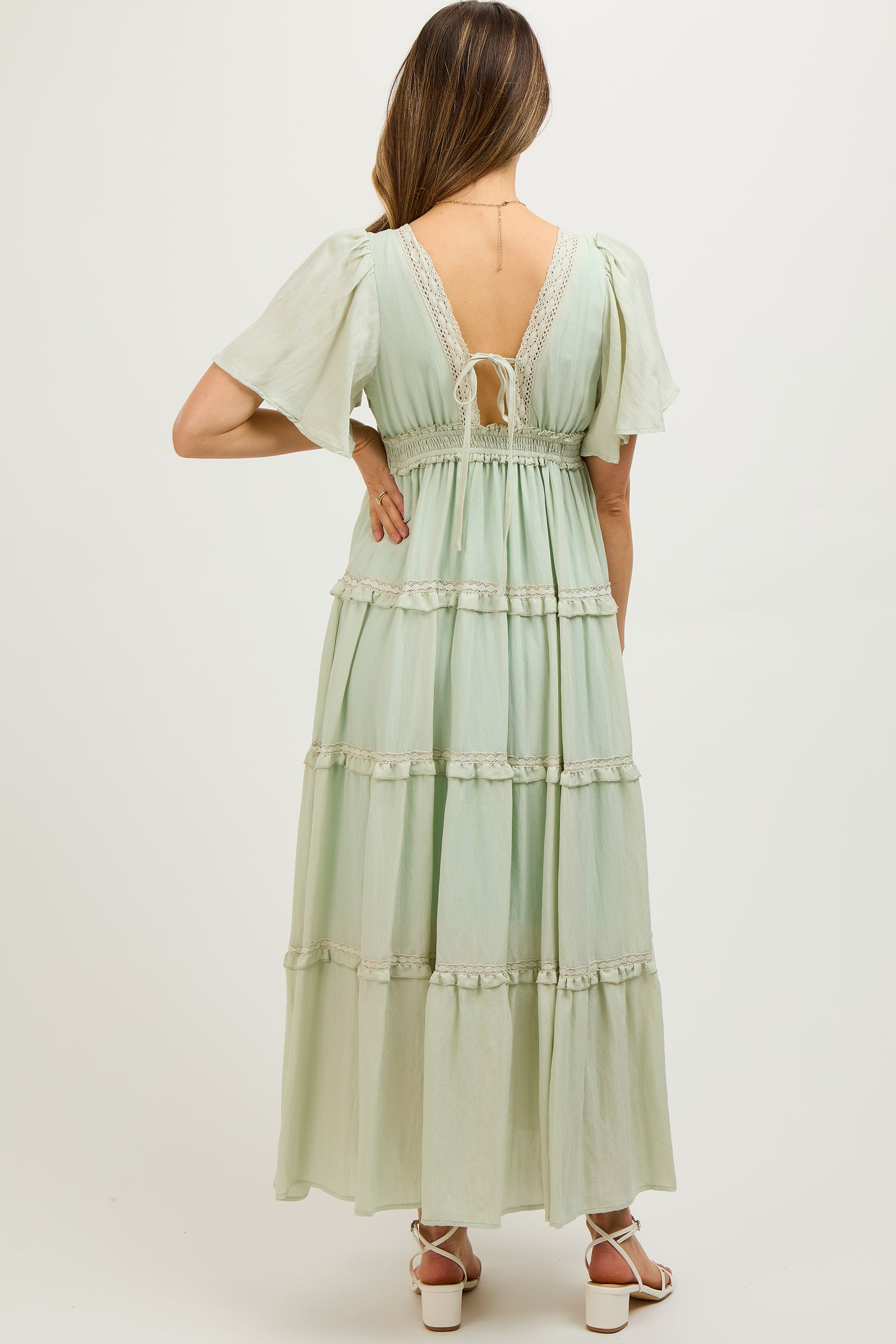 mint crochet maxi dress Mint Crochet Lace Tiered Maternity Maxi Dress