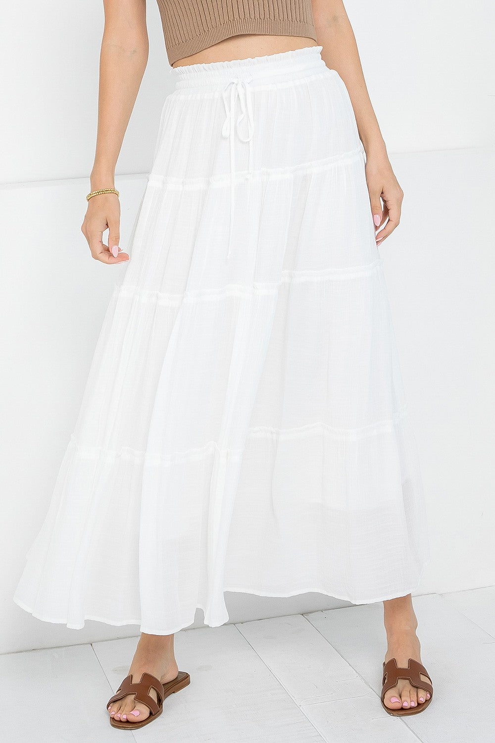 Ivory Tiered Maxi Skirt