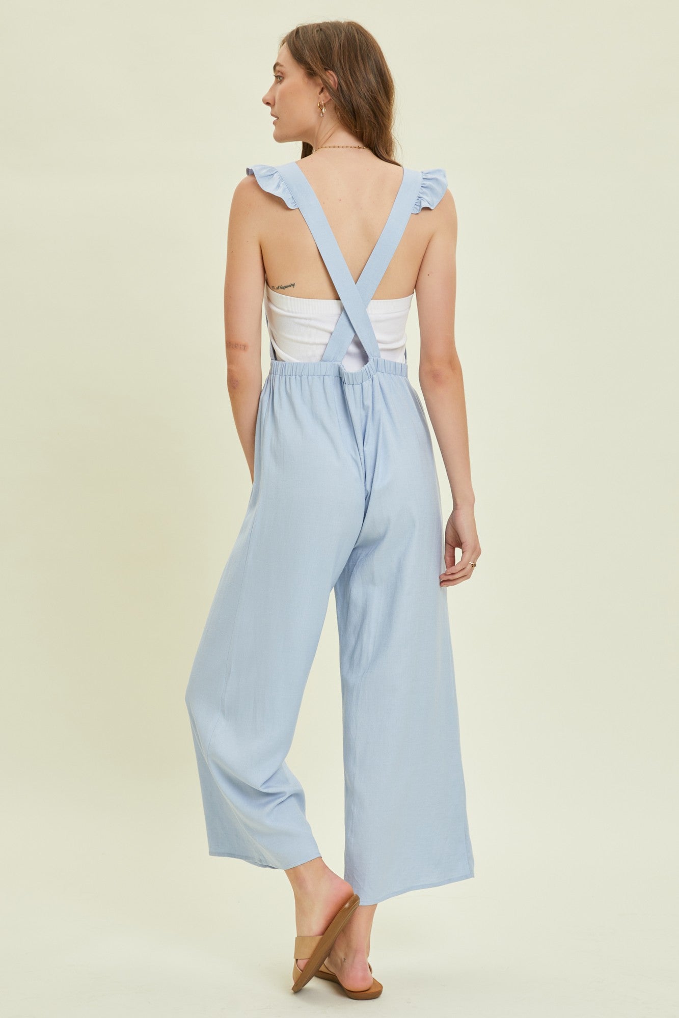 Wide Ruffle Straps Powder Blue Wide Leg Linen Jumpsuit With Ruffled Straps – PinkBlush
