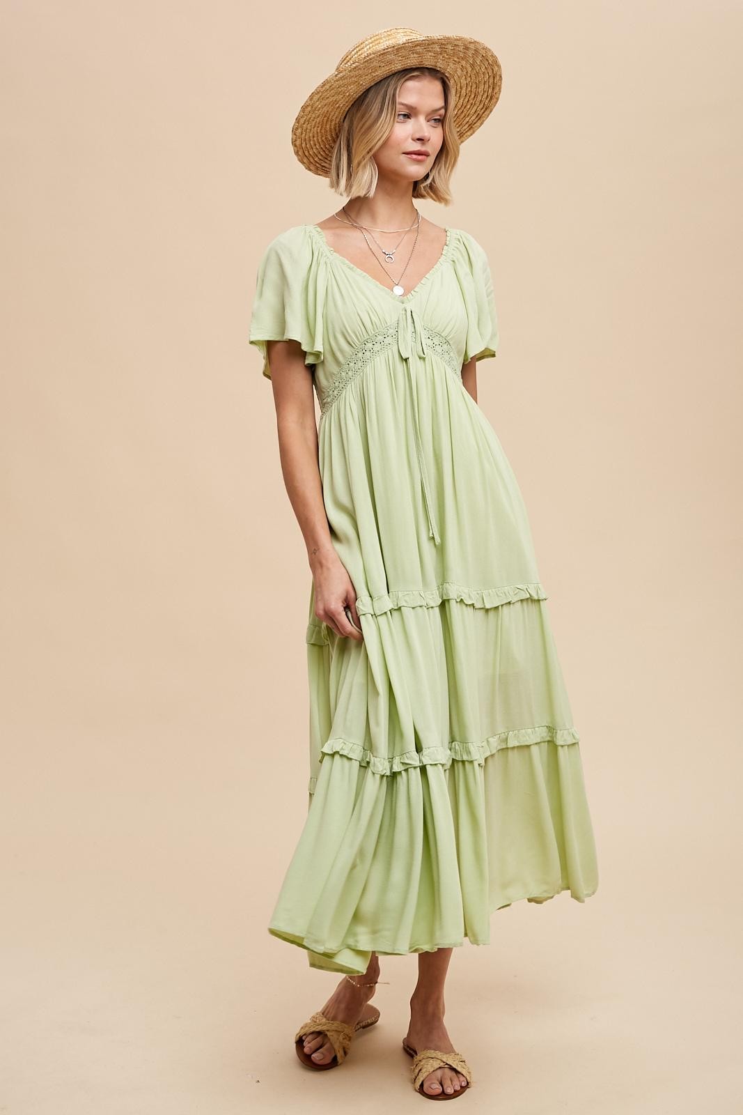 Sage Crochet Lace Tiered Ruffle Maternity Maxi Dress PinkBlush Sage Crochet Lace Tiered Ruffle Maternity Maxi Dress PinkBlush
