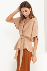 Taupe Tie-Front Top