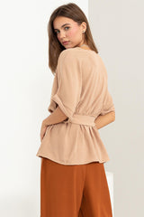 Taupe Tie-Front Top