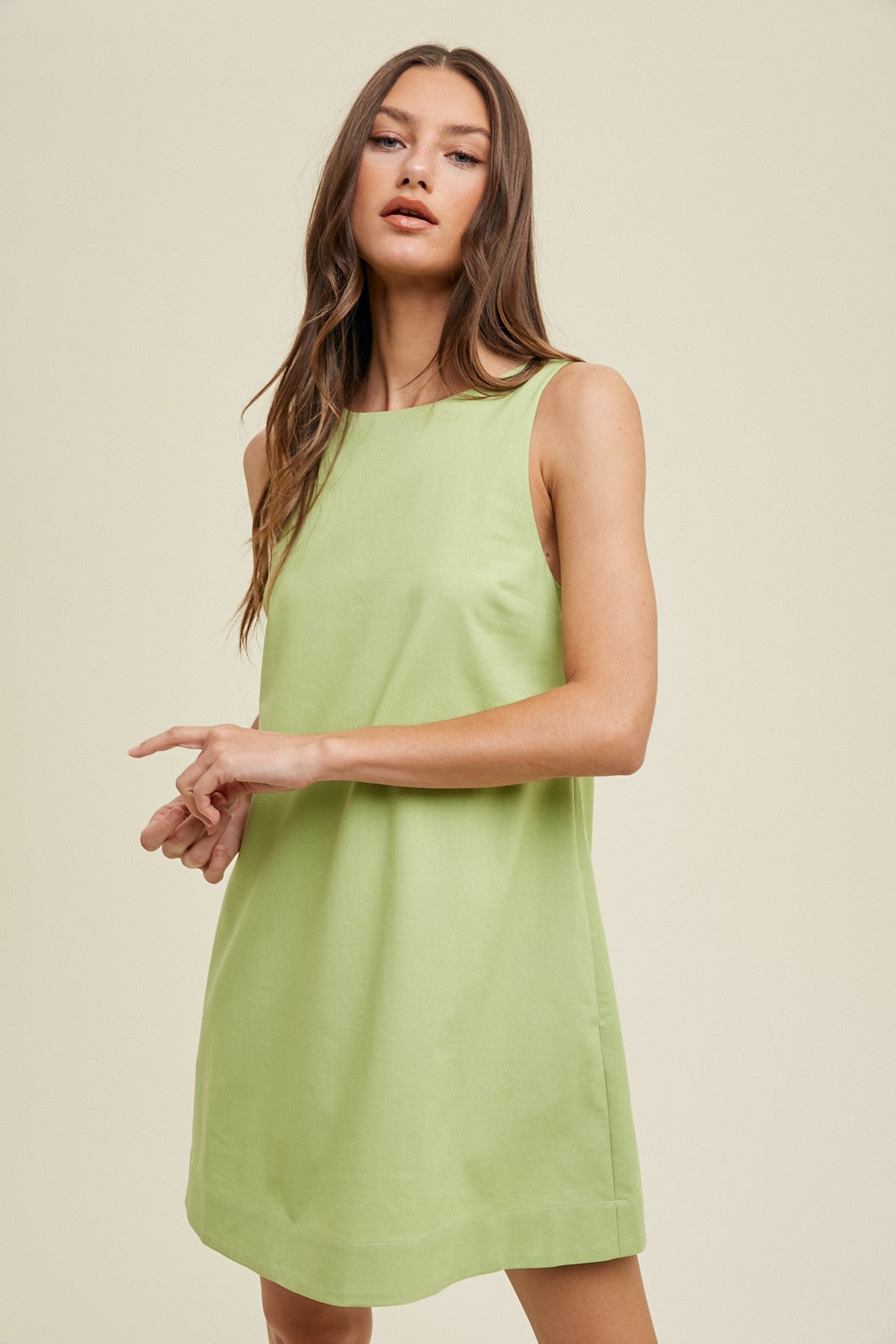 Lime Cotton Linen A-Line Mini Dress Lime Cotton Linen A-Line Mini Dress