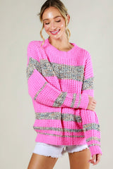 Pink Combo Tweed Color Block Sweater Top