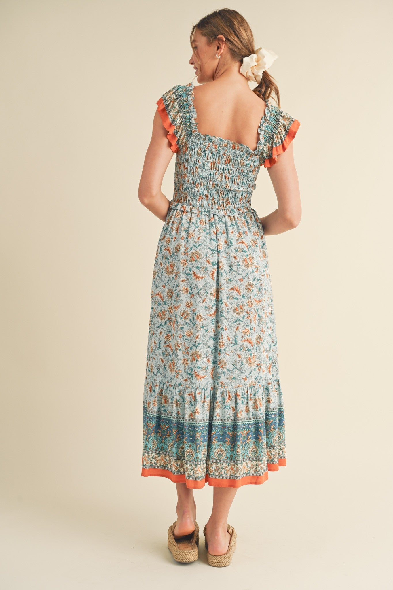 Light Blue Floral Smocked Midi Dress PinkBlush Light Blue Floral Smocked Midi Dress PinkBlush