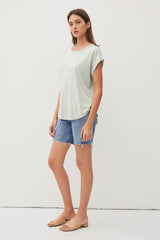 Light Olive Rolled Cuff Sleeve Top