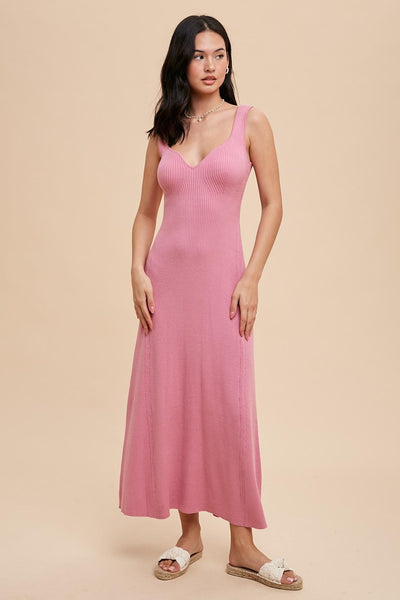 Pink Knit Maternity Deep V-Neck Maxi Dress – PinkBlush