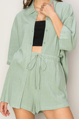 Mint Green Linen Blend Short Sleeve Short Set