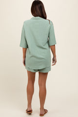 Mint Green Linen Blend Short Sleeve Maternity Short Set