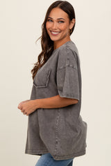 Charcoal Faded Wash Maternity Short Sleeve Top