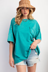 Turquoise Faded Wash Short Sleeve Top